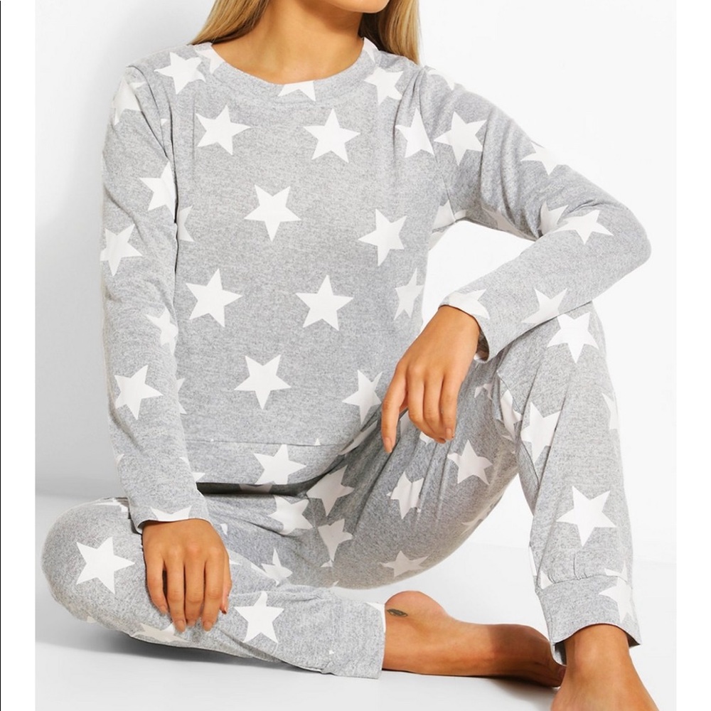 Black and grey stars sweatpant PJ set